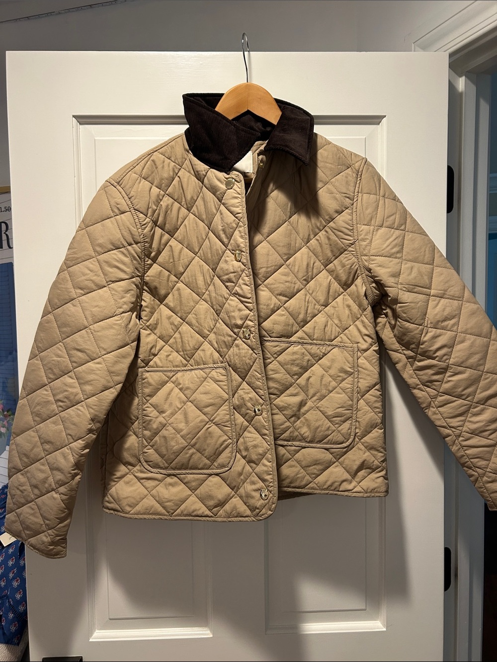 H&M Quilted Beige Jacket with Dark Brown Trim